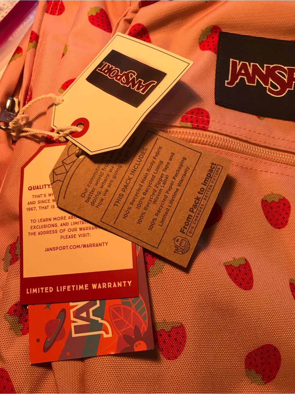 Jansport XL Big Student Strawberry Shower Backpack NWT - Picture 9 of 11